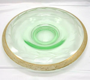Vintage Uranium Green Depression Glass Compote with Rolled Floral Etched Edges - Picture 1 of 12