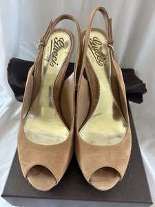 Gucci Brown Peep Toe Suede Slingback Heels Size 38 with Box and Dust Bag - Picture 1 of 6