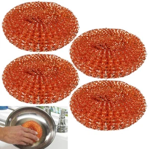 4 Pc Copper Scrubber Scourer Wire Mesh Wool Pad Scrub Cleaning Dish Pan Scouring - Picture 1 of 1