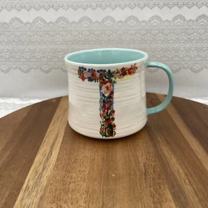 Nathalie Lete 16oz mug “T” Anthropologie ceramic Flowers Rabbit Bird - Picture 1 of 11
