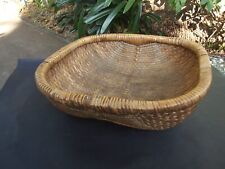 Vintage Balinese Hand Woven Open Rattan  Deep Basket / Tray 35cm Native  Art