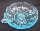 Blue Depression Glass Bowl 5" X 2" 7" with Ring Handles Scalloped Edge BEAUTIFUL