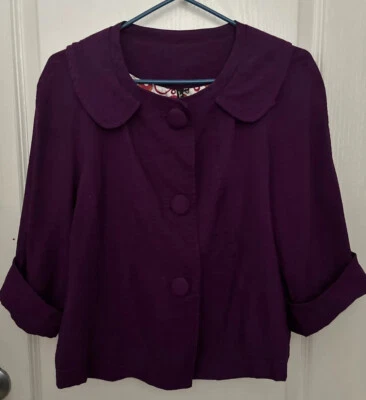 Blazer chaqueta morada Ambition de 3 botones para mujer, pequeña mediana manga enrollada de 3/4 Foto 1 de 4
