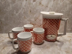 Vintage Retro 50er Picknick Camping rot weiß kariert Design Thermo Serv Krug Becher - Bild 1 von 5