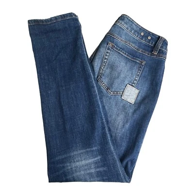 Pantalones de mezclilla Cabi para mujer lavado oscuro tiro bajo parche trabajo ajustados novio 4 Foto 1 de 4