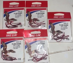 40 Eagle Claw 084RA-1/0 Plain Shank Offset Live Bait Hook Size 1/0 Curved Point - Picture 1 of 2