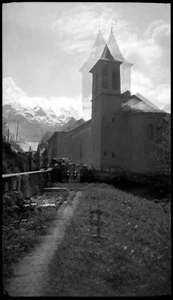 Double exposition paysage église montagne ancien négatif photo an.1950 - Imagen 1 de 1
