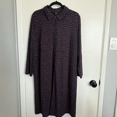 J.Jill Wearever Knit Midi Shirt Dress Navy Blue Polka Dot Petite XL Office Work - Image 1 of 4