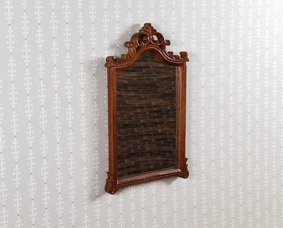 JBM Dollhouse Mirror Walnut Finish Louis XV Rococo Style 1:12 Scale Miniature - Image 1 of 4