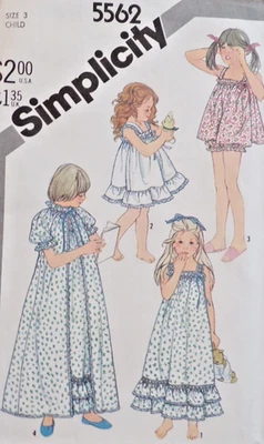Simplicity Sewing Pattern 5562 Girls Nightgown Robe Baby Doll PJs Size 3 VTG CUT - Image 1 of 4