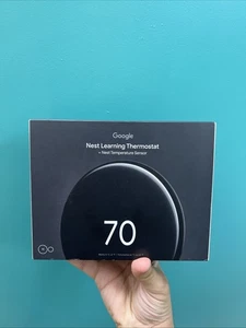 Google Nest Learning Thermostat (4th Gen) w Temperature Sensor Polished Obsidian - Picture 1 of 6
