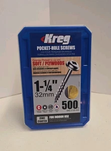 Kreg SML-C125-500 Zinc Pocket-Hole Screws, 1-1/4" #8 Coarse Thread 500-Count NEW - Picture 1 of 4