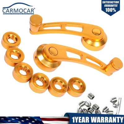 Dos perillas doradas de aluminio con manivela de vidrio para bobinadora de ventana de coche de metal universal Foto 1 de 4