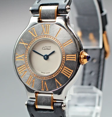 Cartier Must 21 relógio suíço feminino quartzo 27mm mostrador romano dois tons nova pulseira - Imagem 1 de 4