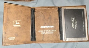 John Deere Brown Wallet Amity Cowhide Martin Mark Of Excellence Employee Day - Picture 1 of 2