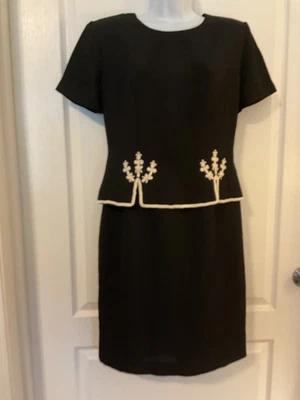 Vestido largo de manga corta Positive Attitude negro y marfil para mujer talla 8-B19 Foto 1 de 4