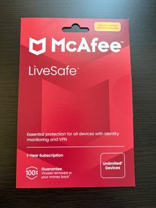 McAfee LiveSafe 2025 for Unlimited Devices / 1 Year - Afbeelding 1 van 2