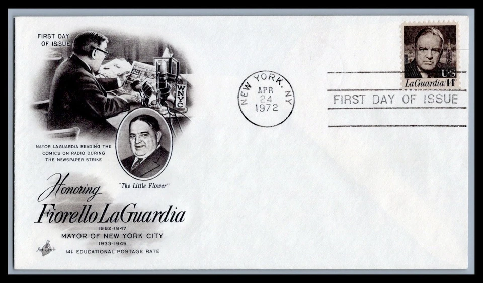 US FDC # 1397 14c Fiorello La Guardia ArtCraft  S.Cancel 1972, 9d470 - Image 1 of 1