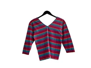 Vintage 70s Gap Rainbow Hippie Psychedelic Shirt Crop Sleeve Groovy Double V L - Picture 1 of 10