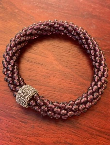 Gorgeous Sterling Silver Amethyst Beaded Bracelet- Caviar Style - Picture 1 of 6