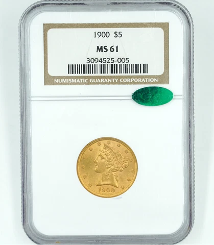 1900 NGC & CAC MS61 $5 Gold Liberty Half Eagle Cover