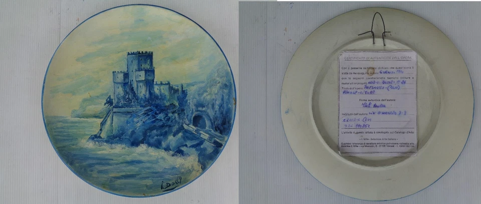 VECCHIO PIATTO DIPINTO A MANO PAESAGGIO (BLU) VARAZZE VILLA ARABA (I. DOLLA)1988 - Immagine 1 di 1