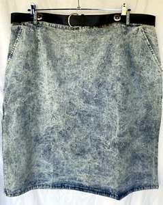 VTG 80s..BONJOUR..ACID WASH..STRAIGHT..DENIM..SKIRT..BOW..NEW OLD STOCK..PLUS 3X - Picture 1 of 2