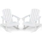 2pcs Kid Adirondack Rocking Chair Outdoor Solid Wood Slatted Seat Backrest White