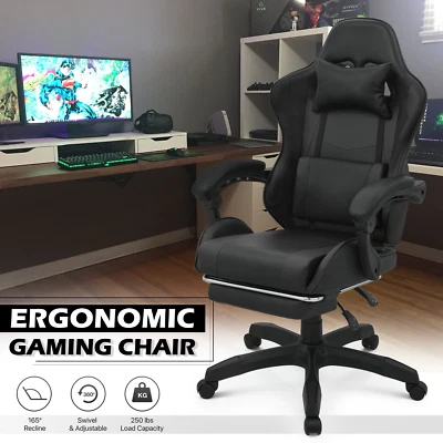 [LUMBAR SUPPORT+FOOTREST] Reclinable Gaming Chair Ergonomic Computer Swivel Seat - Image 1 of 4