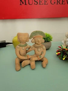 VTG Mexican Folk Art Terracotta  Pottery Mayan Aztec Figurine Sculpture COUPLE - Picture 1 of 4