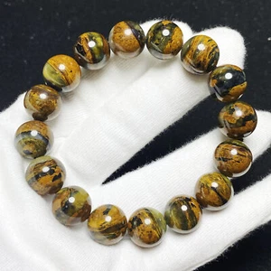 14.5mm Natural Yellow Pietersite Namibia Gemstone Beads Bracelet AAA C1395 - Picture 1 of 11