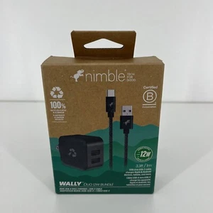 Nimble Wally Duo 12 Wall Charger Bundle w/ USB-C Charger 12W Dual Port Black NEW - Picture 1 of 5