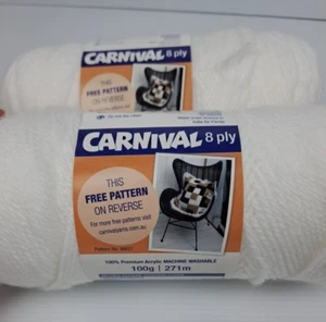 Panda Carnival White 8 ply Yarn 100% Premium Acrylic 100g per Ball x Two - Picture 1 of 6