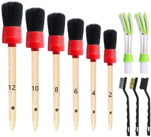 11Pcs Auto Detailing Set, Boar Hair Brushes, Steel Wire & A/C Brushes, Red, Soft - Picture 1 of 12