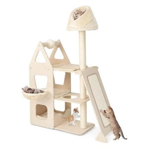 64in Cat Tree, Wooden Cat Tower Cat Activity Center with Washable Mats - Picture 1 of 5