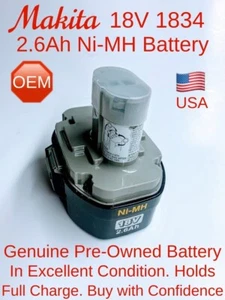 MAKITA OEM 18V 2.6Ah Ni-MH 193159-1 1834 GENUINE High/Cap. Battery for 6347D +++ - Picture 1 of 3