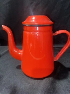 Antique RED Enamelware Coffee Pot w/Gooseneck Spout ~ 8”tall Missing Top-K - Picture 1 of 10