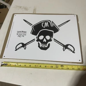 Captain Morgan White Rum Metal Sign Jolly Roger Pirate Embossed Rare 15.5 X 11.5 - Picture 1 of 10