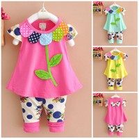 2pcs baby kids girls clothes summer cotton outfits top+short pants Sunflower