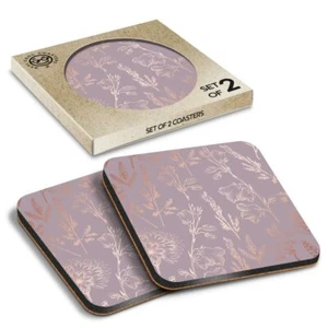 2 x Boxed Square Coasters - Rose Gold Elegant Floral Pattern Flower #24120 - Picture 1 of 7