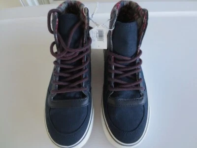 NUEVO Niño Juvenil 1 ANTIGUO AZUL MARINO Lona Imitación Cuero Zapatos de caña alta a Cuadros ¡NUEVO CON ETIQUETAS! Foto 1 de 4