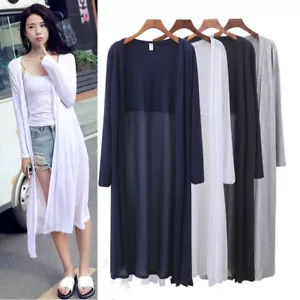 Women Sheer Cardigan Splice Chiffon Jacket Coat Long Tops Outwear Summer - Picture 1 of 16