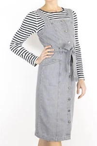 Womens White Stuff Pinafore Dress Grey Farrow Denim Casual Sleeveless Buttons - Picture 1 of 9