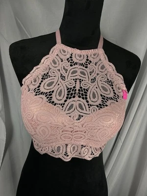 Sujetador Bralette ROSA Victoria Secret Nuevo con Etiquetas Rosa Brillante Cuello Alto Push Up Talla L Foto 1 de 4