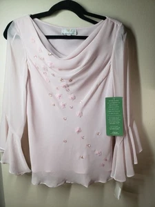 Sandra Darren Blush Pink Blouse Beaded Floral Embellishments Sz 8 NWT - Picture 1 of 4