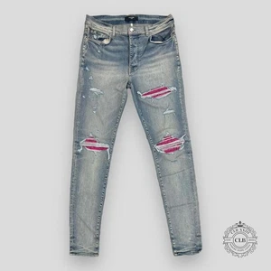 AMIRI MX1 CRACKED PAINT JEANS - CLAY INDIGO/PINK - Picture 1 of 6