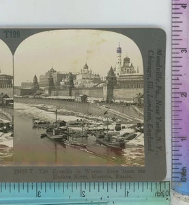Kremlin en invierno desde el río Moskva Moscú Rusia Keystone Stereoview - Imagen 1 de 2