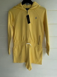Polo Ralph Lauren Romper Size XL 16 Yellow Spa Terry Long-Sleeve Blue Pony - Picture 1 of 9