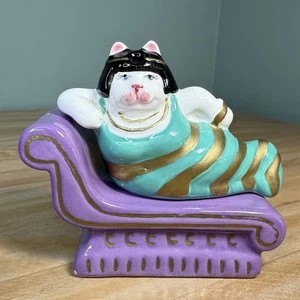 VTG 90s CLAY ART Egyptian Queen Cleopatra "CLEOCATRA" Stacking Salt & Pepper Cat - Picture 1 of 18