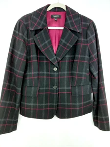 Talbots karierter Blazer Wollmischung zwei Knöpfe Größe 14 Taschen schwarz kariert - Bild 1 von 7